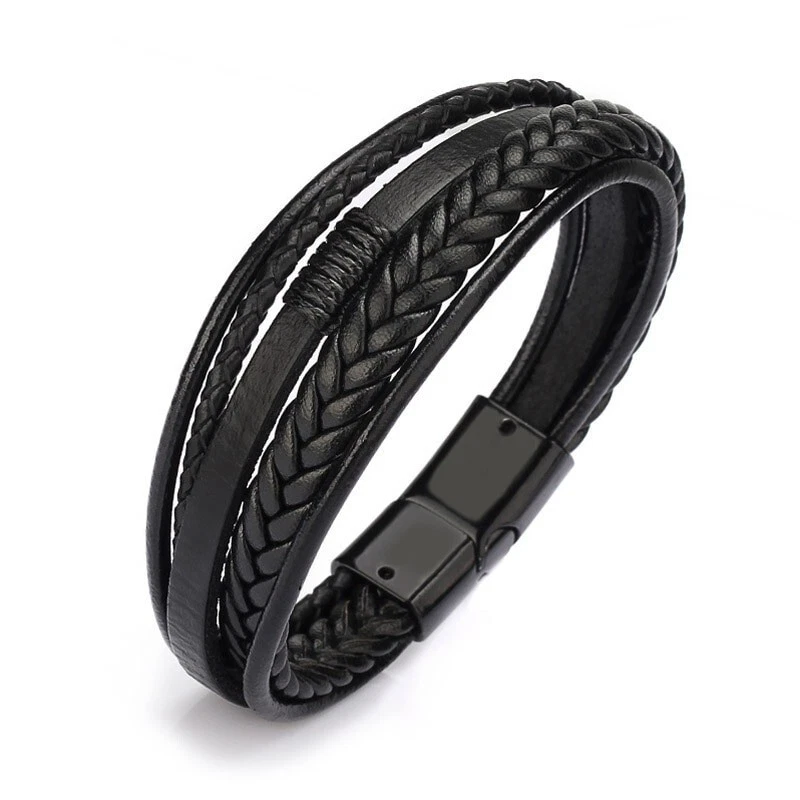 Armband Schmuck Schwarz Herren Mann Männer Leder Mode Lederarmband Style - Bild 1 von 2