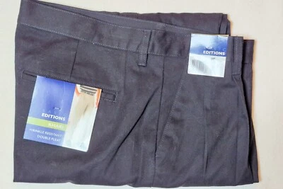  Basic Editions Men's 34x30 Black  Double Pleat Khaki Pants, Wrinkle Resistant - Image 1 of 4