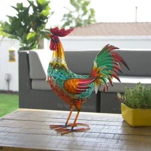 Rainbow Metallic Rooster Garden Statue Outdoor Patio Elegant Sculpture Ornament - Picture 1 of 2