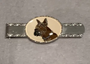 Vintage Boxer Bull Dog Money or Tie Clip Reverse Painted Crystal - Picture 1 of 5