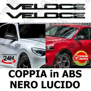 Coppia Stemma Scritta Veloce Laterale Nero Lucido per Alfa Romeo logo sigla auto - Imagen 1 de 10