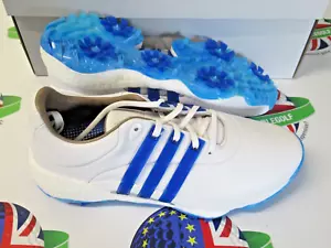 adidas tour 360 22 waterproof golf shoes white/blue uk size 7.5 - Picture 1 of 3