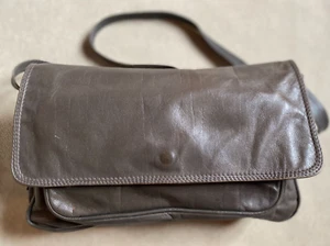 *Enny* Vintage Grey Leather Grab Handbag Bag - Picture 1 of 12