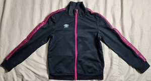Umbro Track Jacket Girls Large 10-12 Black Pink Full Zip Logo Stripe - Picture 1 of 24