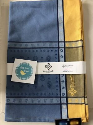 Tissus Toselli Table Runner  20 x 63  Blue Yellow Coated Fabric New France  - Image 1 of 4