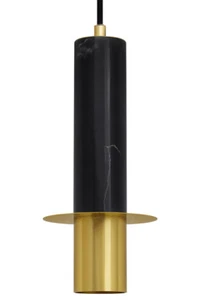 Slim Tubular Black Marble Ceiling Pendant Lamp Shade Brass Modern H3072 - Picture 1 of 15