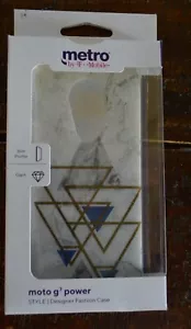 Moto G7 Power Designer Fashion Case Marble Gold and Blue Geometric Shapes NIB - Picture 1 of 4