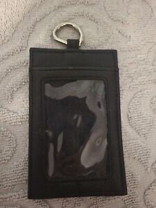 Leather ID License Credit Card Holder with Key Ring for Purse or Lanyard