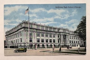 McKinley High School Chicago Vintage Postcard Circa 1915 Early Automobiles - Picture 1 of 2
