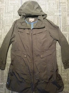 Cole Haan Women’s Size XL Raincoat W/Hood Back Bow Packable Black/Blue Full Zip - Picture 1 of 10