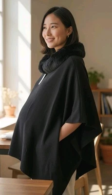 Talbots Asymmetrical Knit Poncho Wrap Black Size M/L Lightweight New With Tag  - Image 1 of 4