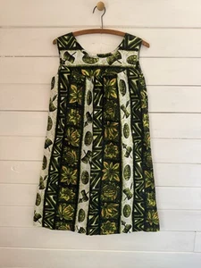 Vintage UI-MAIKAI Hawaiian A-Line Dress 1970s Tiki Mask Floral Cotton XS - Picture 1 of 4