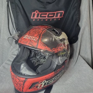 Icon Domain Decay Full Face Helmet IC-01 Skulls Black Red White Used 2006 - Picture 1 of 15