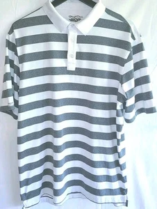 Straight Down Performance Mens XL Short Sleeve Polo Striped Grey White - Picture 1 of 10