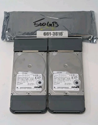 Lot Of 3 Hitachi Deskstar 500gb Hard Drives w/ Carriers 630-3084 Apple Xserve   - Image 1 of 4