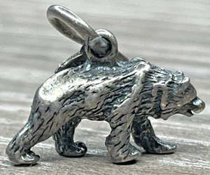 Vintage Sterling Silber 925 Yellowstone Park Grizzlybär Hänger Charm Anhänger - Bild 1 von 9