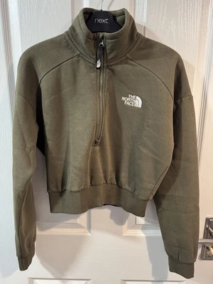The North Face Cropped 1/4 Zip Pullover Sweatshirt army green Ladies UK Small - Image 1 of 4