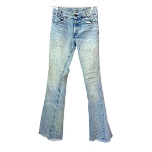 Jeans vintage anni 70 Levis svasati fondo a campana frange blu linguetta arancione taglia 26 x 34 - Foto 1 di 12