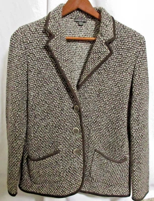 Lafayette 148 NY Womens Brown White Tweed Blazer Trimmed Wool Blend SZ M NWOT - Image 1 of 4