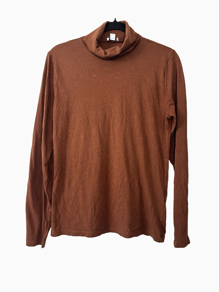 J Crew Marrón Óxido Ligero Cuello Alto Top M Otoño M M Mínimo Neutro Capas de Cabina Foto 1 de 4