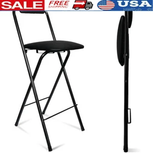Folding Stool W/ Backrest Portable Bar Stool Leather Padded Kitchen Shop Guitar - Picture 1 of 9