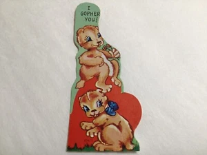 Vintage Die Cut Valentine’s Day Greeting Card I Gopher You Heart Cute ~755A - Picture 1 of 1