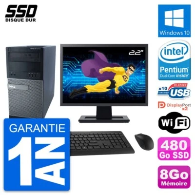 PC tour DELL 9020 Pantalla 22" Pentium G3220 RAM 8Go SSD 480Go Windows 10 Wifi - Imagen 1 de 4