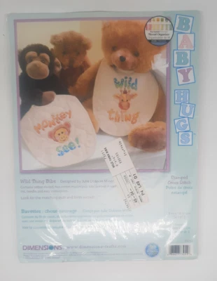 Cross Stitch Kit Baby Bib Wild Thing Monkey Girafe Dimensions Hugs Stamped 73251 - Image 1 of 2