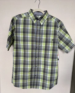 Marmot Men's Size Medium Green Plaid Short Sleeve Button Down Shirt - UPF UV 50 - Picture 1 of 8