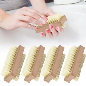 4X Double Sided Bristle Cleaner Wooden Nail Brush Scrubbing Finger Toe Washing - Picture 1 of 9