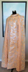 Abito e cappotto vintage anni 60 Adelaide pesca floccato velluto metallizzato taglia M - Foto 1 di 12