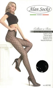 Collant a Rete Nero Maglia Piccola Effetto Rombi Sexy Erotico Calze Donna - Imagen 1 de 2