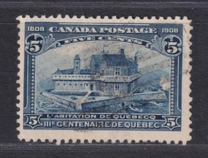 Canada Scott 99 Used 1908 5¢ Dark Blue Quebec Tercentenary SCV $70 - Picture 1 of 2