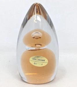 Vintage Wedgwood Egg Topiary Controlled Bubbles Amber Art Glass Paperweight - Picture 1 of 8