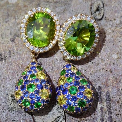 Peridot Saphir Brillant Ohrhaenger 750er Rosegold...die schönsten Farben des Tag - Bild 1 von 4