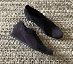 ARCHE Otary Purple Nubuck Leather Criss Cross Wedge Heel Pumps 38.5 / 7.5 - Picture 1 of 12
