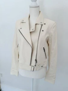 IRO White Leather Cropped Moto Biker Jacket Spring Workwear Outdoor - Bild 1 von 12