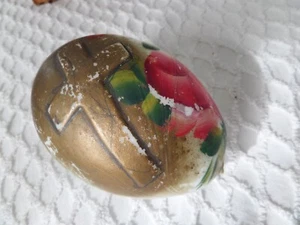 Vtg Milk Glass Egg Embossed Cross Roses Handpainted - Picture 1 of 6