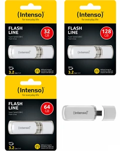 Intenso Flash Line Type C USB 3.2 Stick Memory Stick Quick 32GB 64GB 128GB - Picture 1 of 7