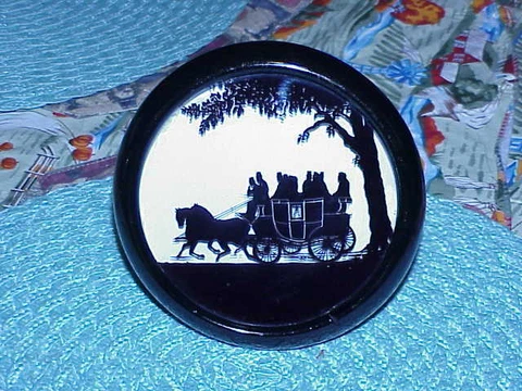 VINTAGE Round Framed Silhouette C&A Richards Boston #319  Edinborough Mail Coach Cover