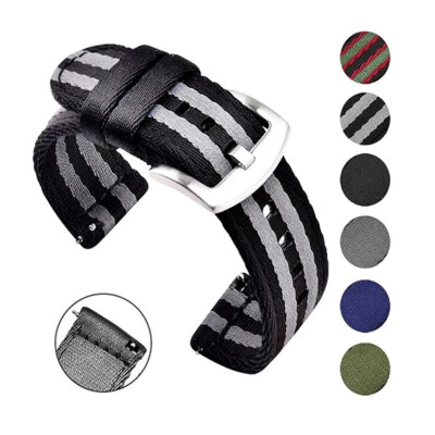 Men's Two-Piece Nylon Watch Strap Band Silver Black Brushed Buckle 18 20 22 24mm - Image 1 of 4