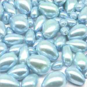 Lot de Perles Gouttes Nacrées en Verre Mélange Bleu dragée 7mm à 15mm