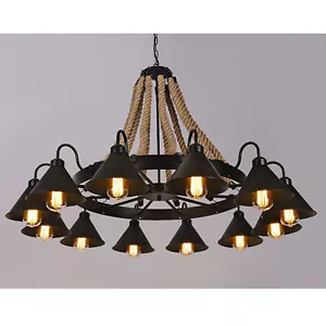 Rustic Farmhouse Pendant Chandelier Ceiling Light Dining Room Hemp Rope Fixture - Picture 1 of 18