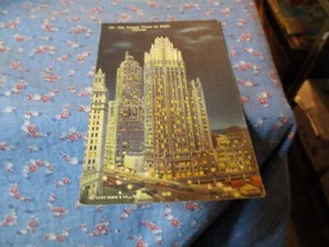 Old Postcard Chicago The Tribune Tower by Night Illinois - Picture 1 of 2