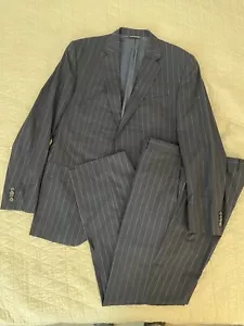 CARLO BARBERA & C. SUPREMO Super 150’s Wool Dapper Stripe Navy Suit 44 L $1795 - Picture 1 of 17
