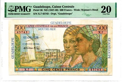 Guadeloupe: 500 Francs ND (1947-49) Pick 36 PMG Very Fine 20 - Image 1 of 2