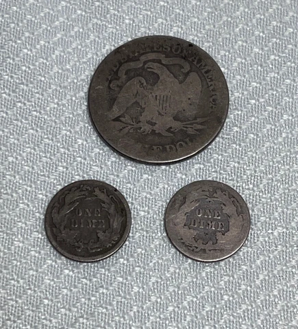 USA Coins 1870 Liberty Seated Half Dollar 1878 & 1889 Liberty Seated Dimes Cover