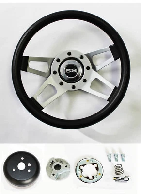 Chevelle Grant 1966 negro volante de 4 radios 13 1/2" tapa central SS Foto 1 de 4