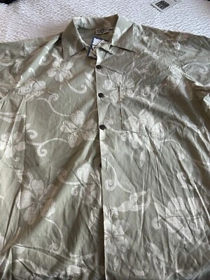 NWT RON JON SURF SHOP Men's XL Tropical Hibiscus Woven Hawaiian Khaki Shirt - Image 1 of 3
