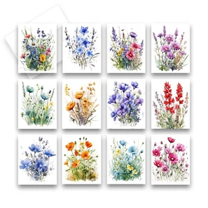 12 Assorted All Occasion Note Cards Blank Greeting Cards - WildFlowers - Picture 1 of 6
